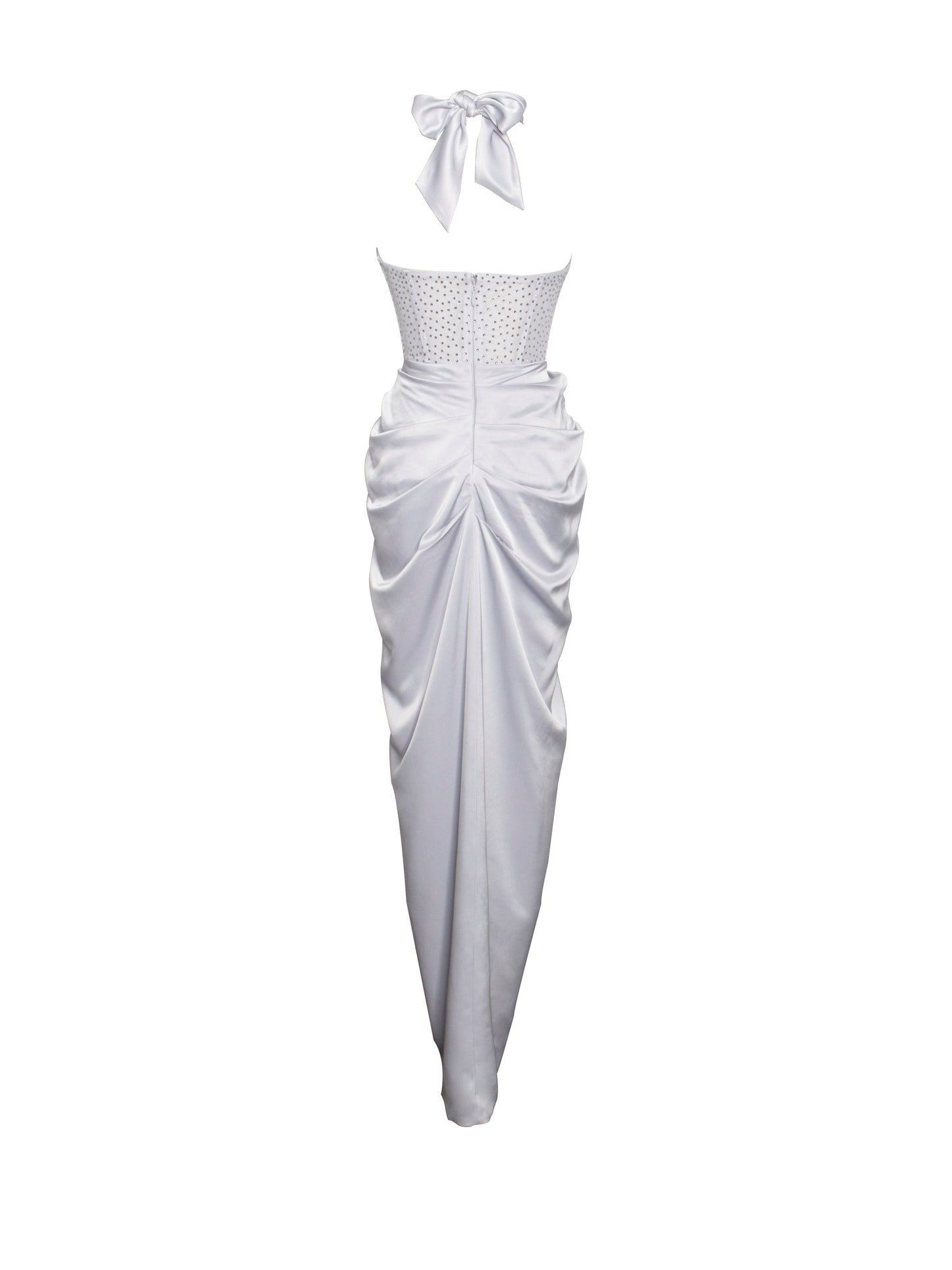 Noemie Champagne Crystal Corset Satin Gown