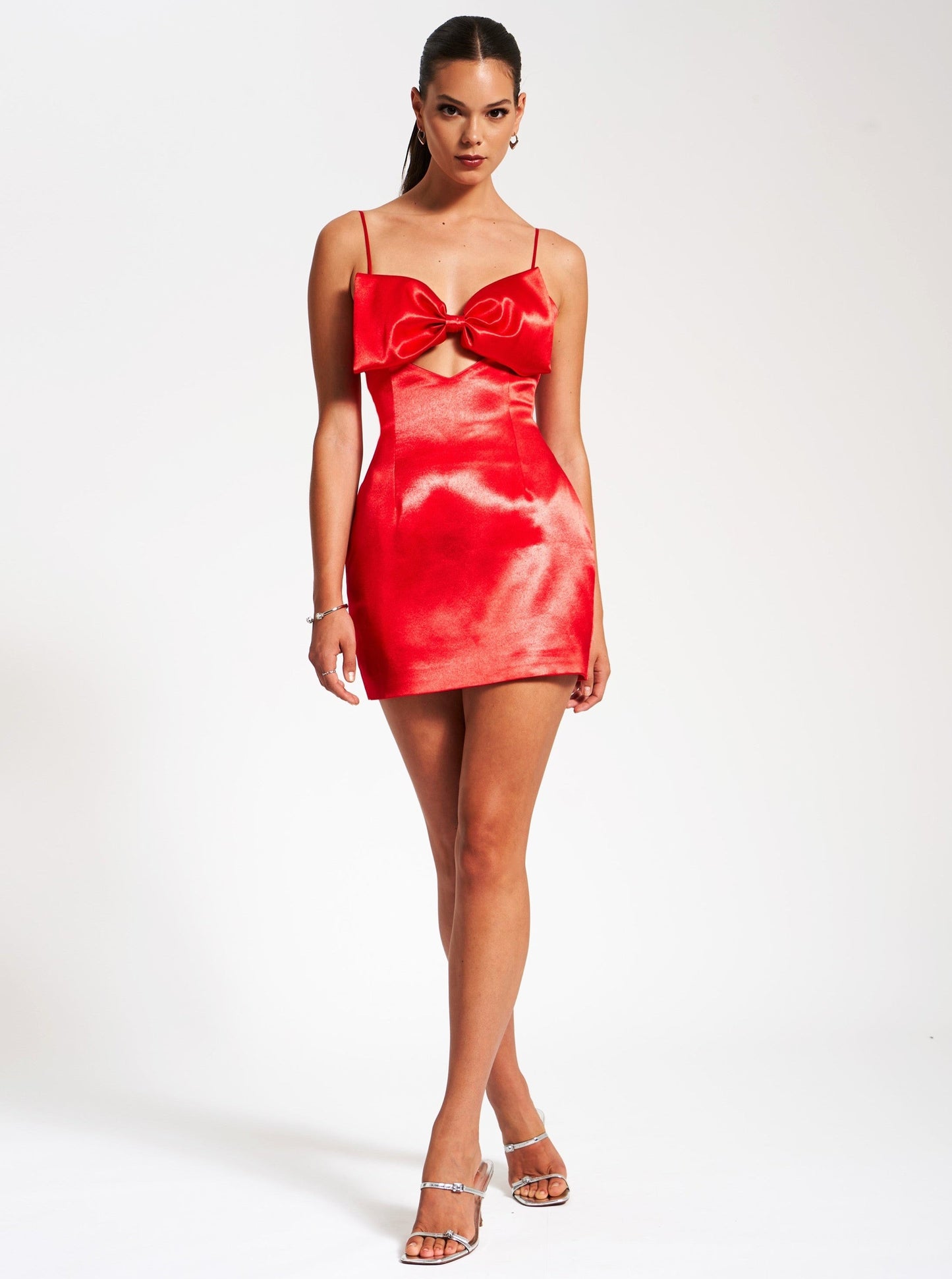 Xyla Red Satin Bow Mini Dress