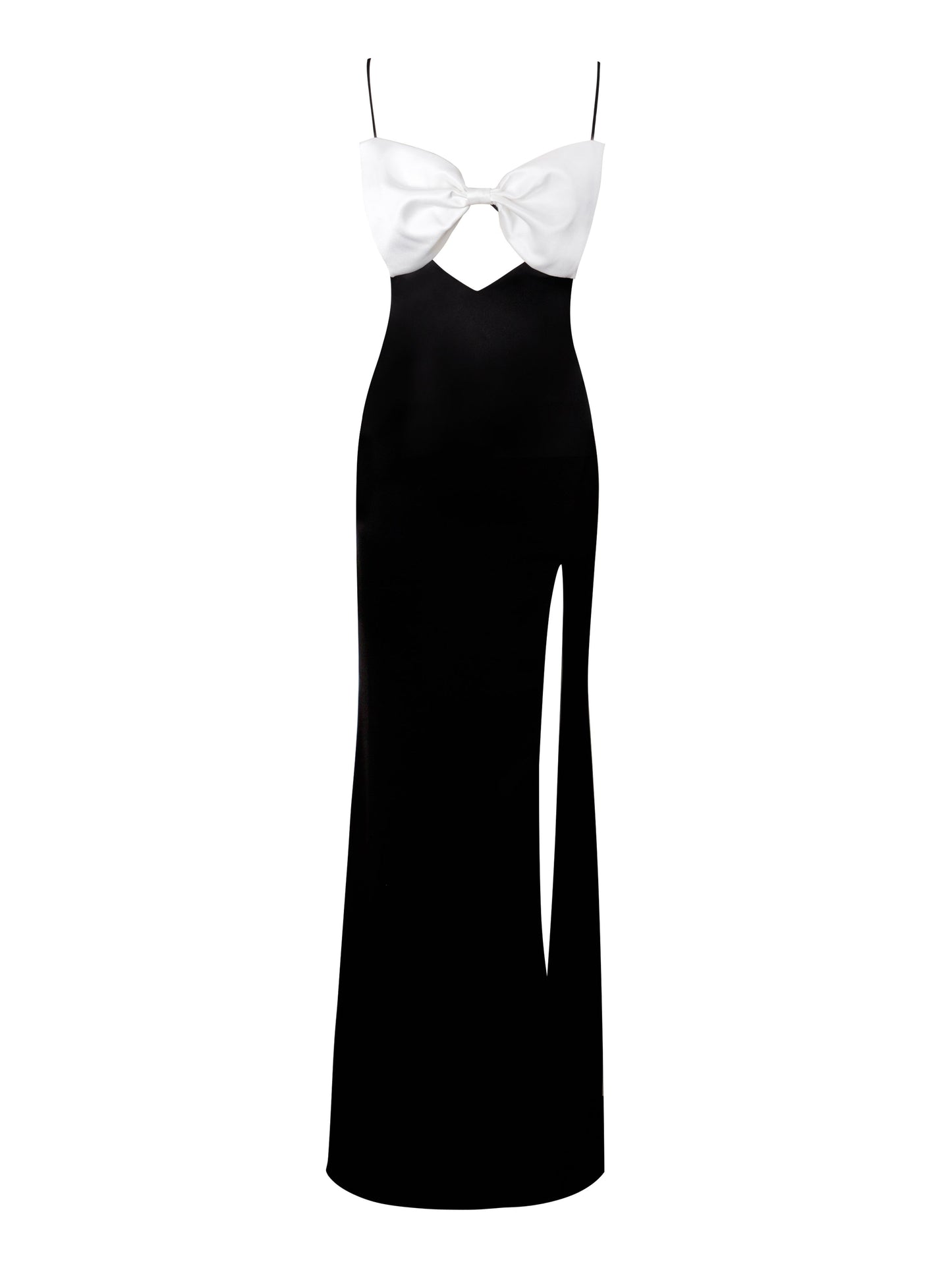 Eleanor Black and White Bow Satin Gown