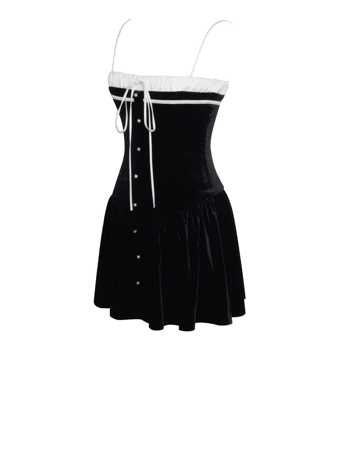 Olya Black and White Velvet A Line Corset Dress