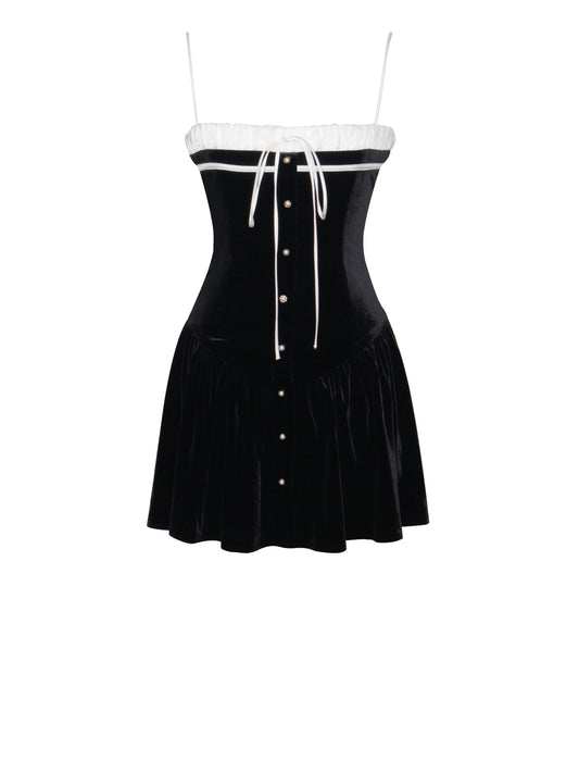 Olya Black and White Velvet A Line Corset Dress