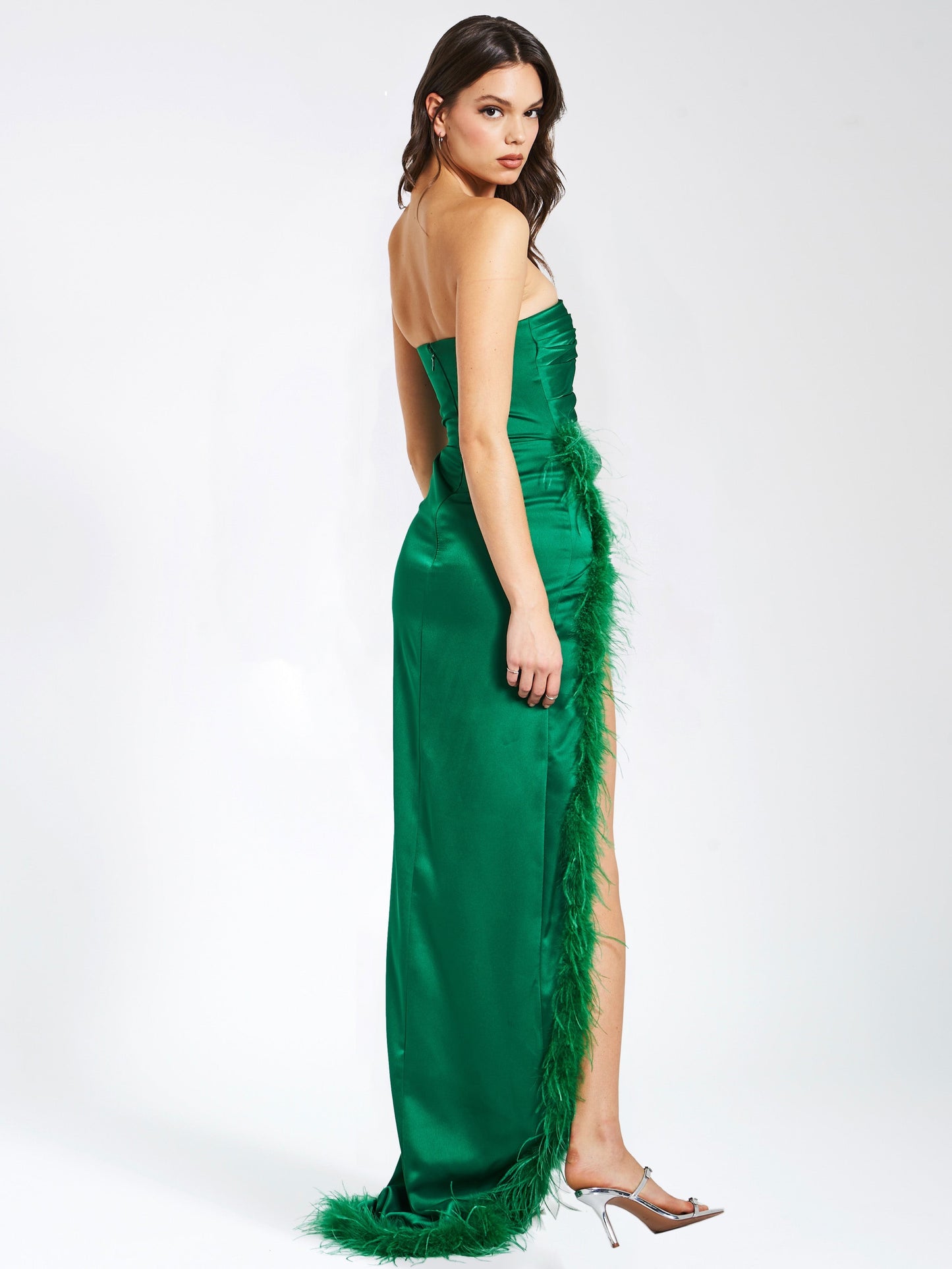 Perrin Feather Dress High Slit Gown