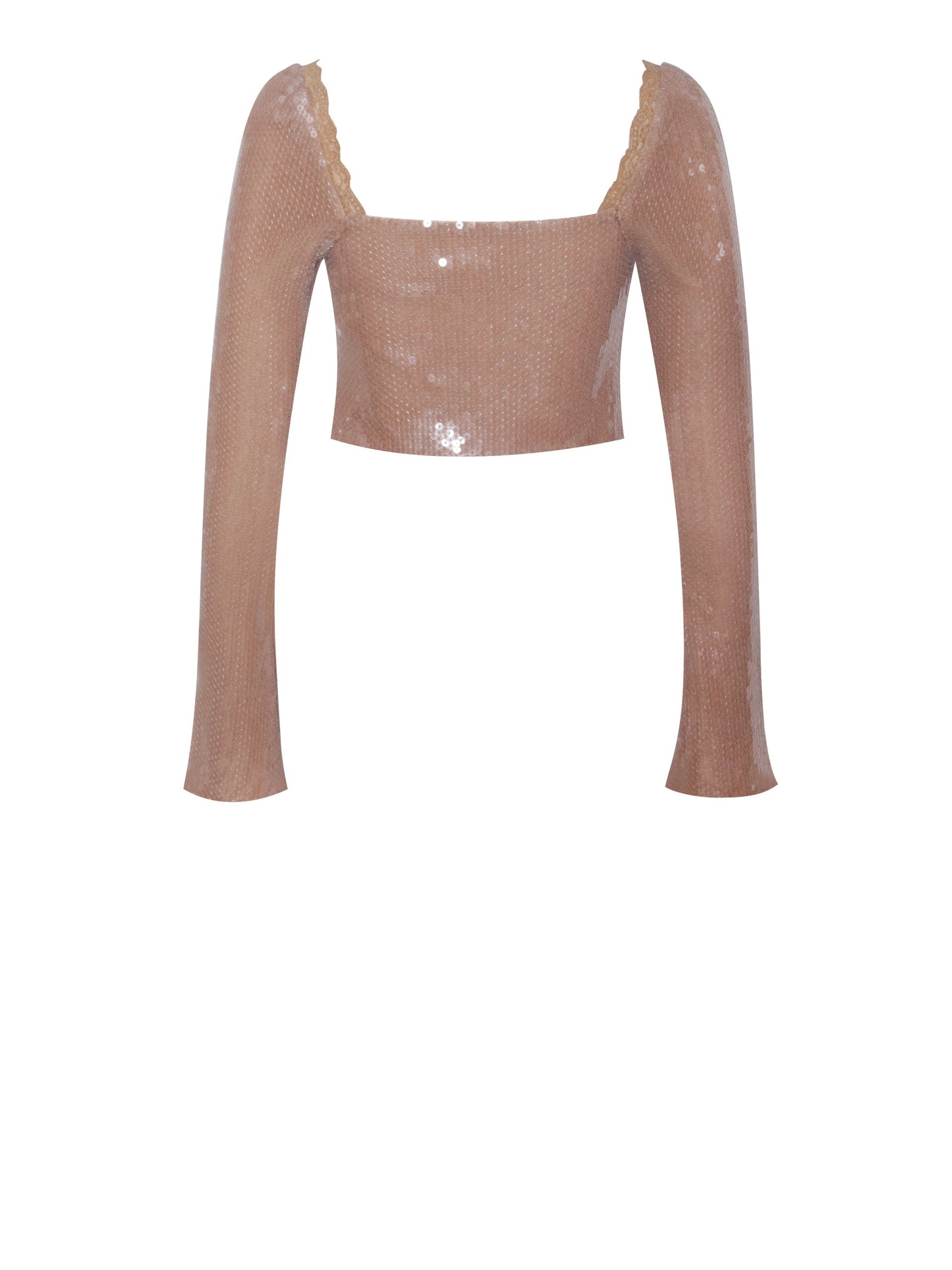 Ollie Nude Sequin Lace Up Top with Lace Trim