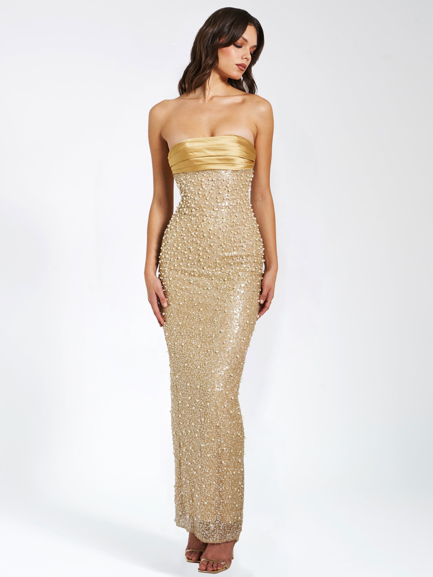 Lainey Sequin Pearls Beaded Maxi Dress