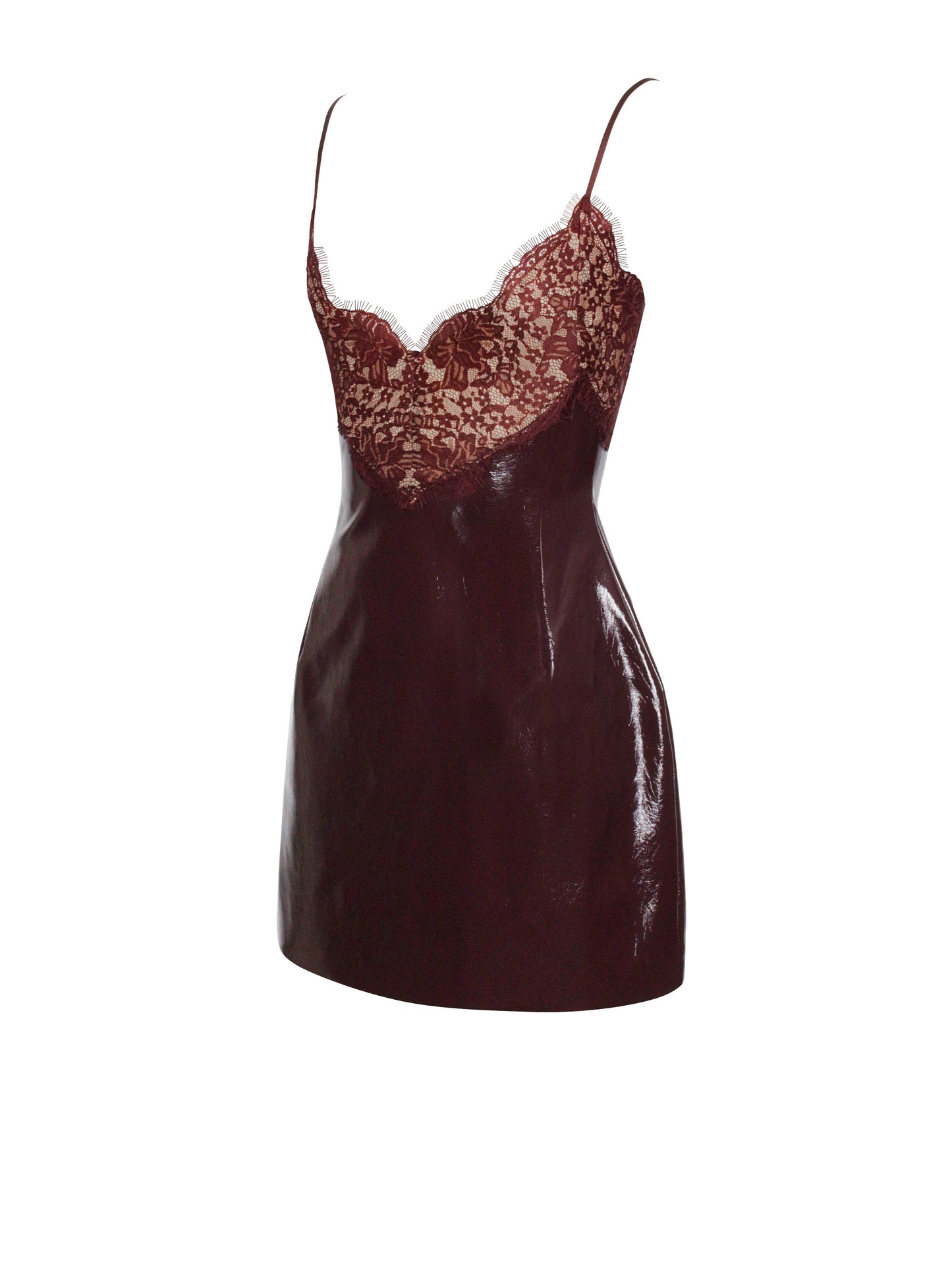 Shelby Dark Brown Vegan Leather with Lace Dress