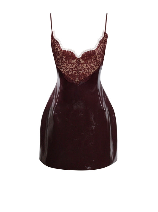 Shelby Dark Brown Vegan Leather with Lace Dress