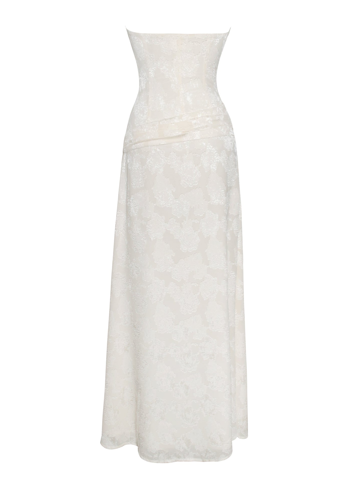 Xatia Off White Jacquard Textured High Slit Dress