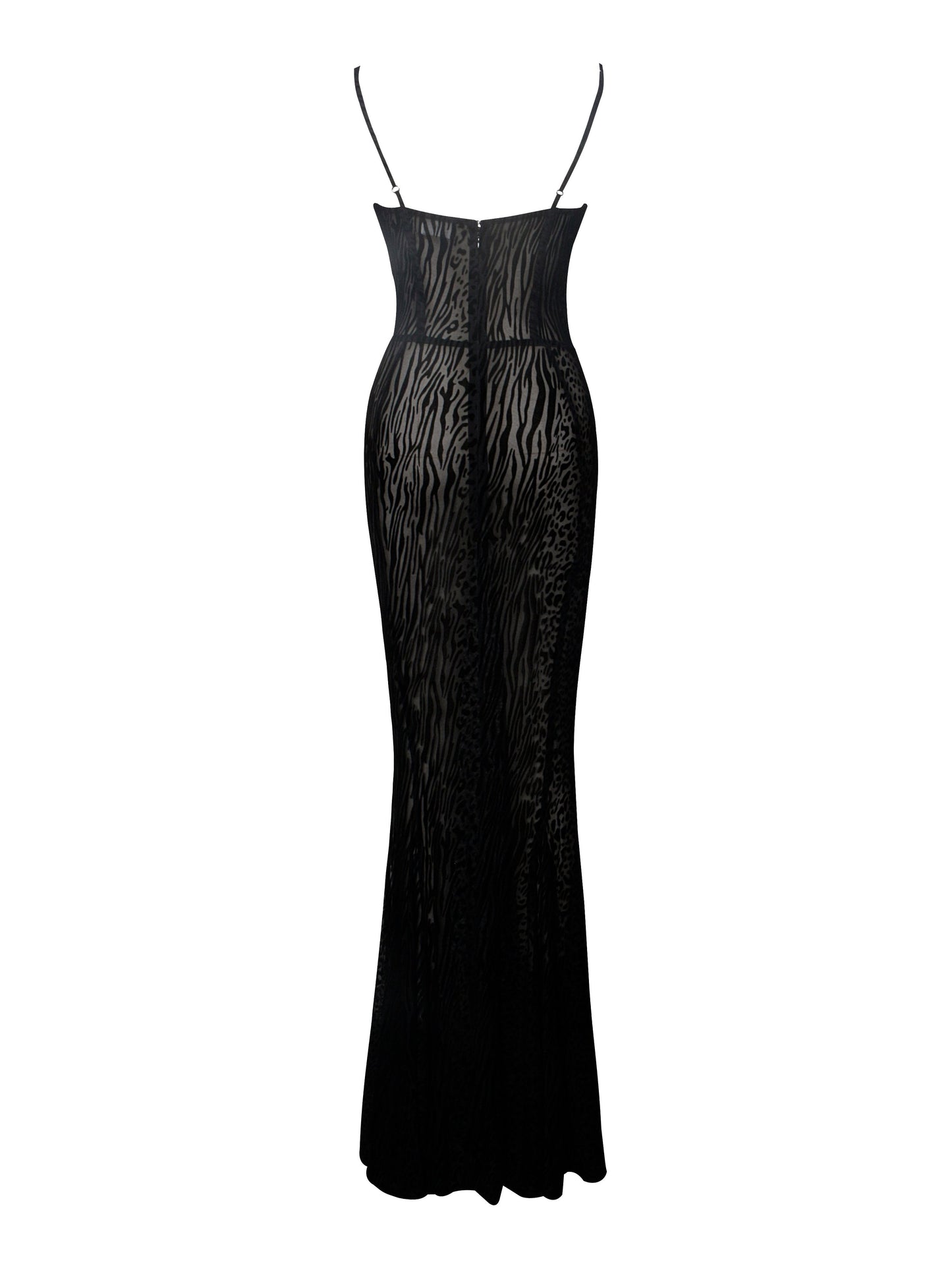 Ulani Burnout Velvet Detail Mesh Maxi Dress