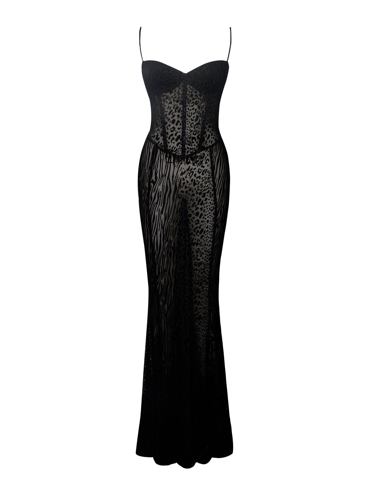 Ulani Burnout Velvet Detail Mesh Maxi Dress