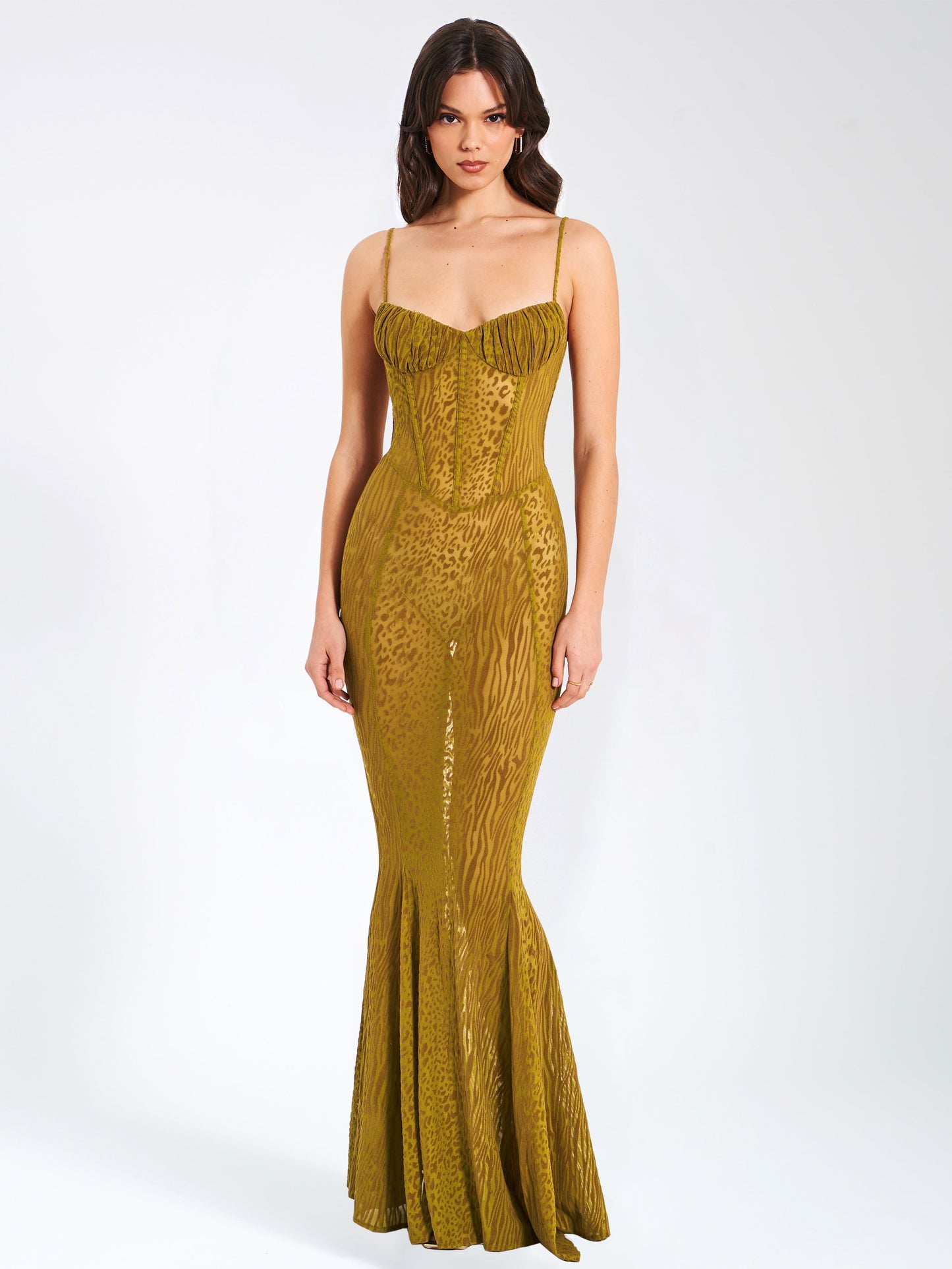 Ulani Burnout Velvet Detail Mesh Maxi Dress