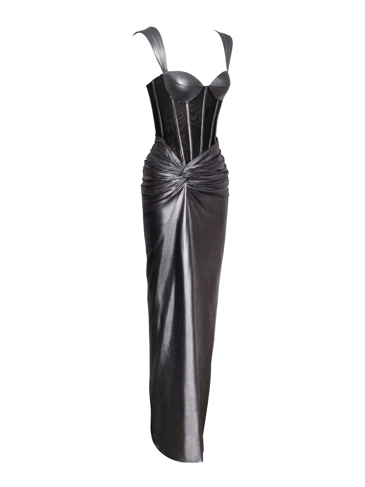 Odessa Silver Metallic Corset Maxi Dress