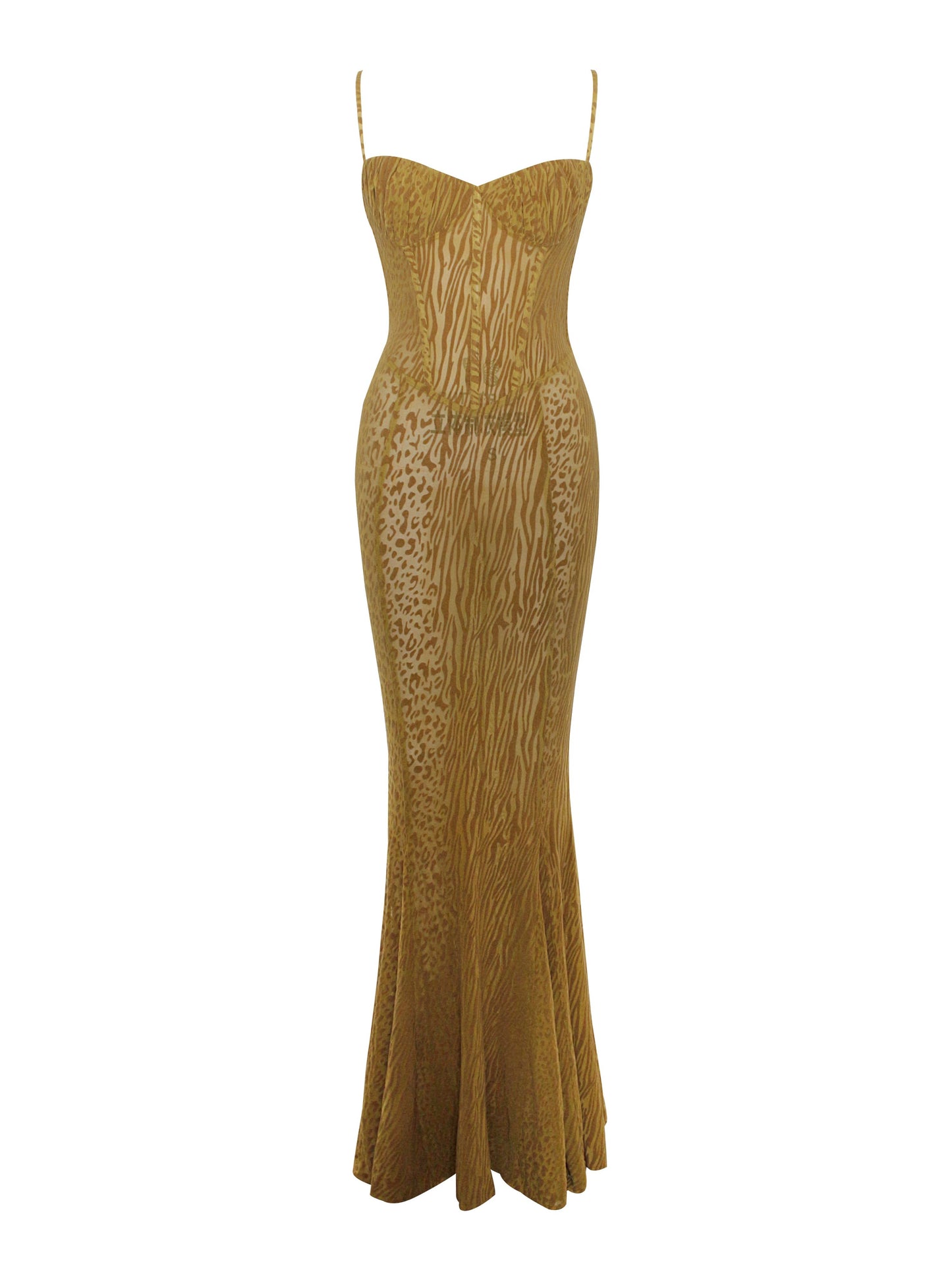 Ulani Burnout Velvet Detail Mesh Maxi Dress