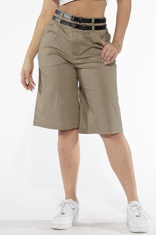 STRIPED BELTED WOVEN SHORTS