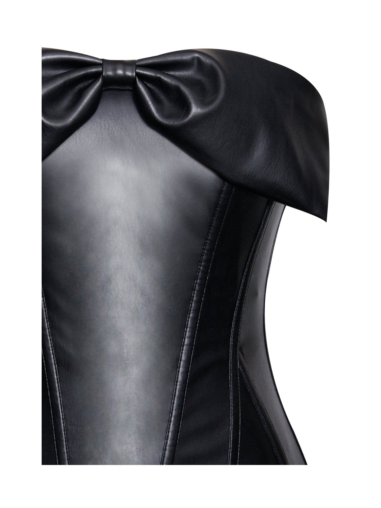 Maayan Black Vegan Leather Corset High Slit Maxi