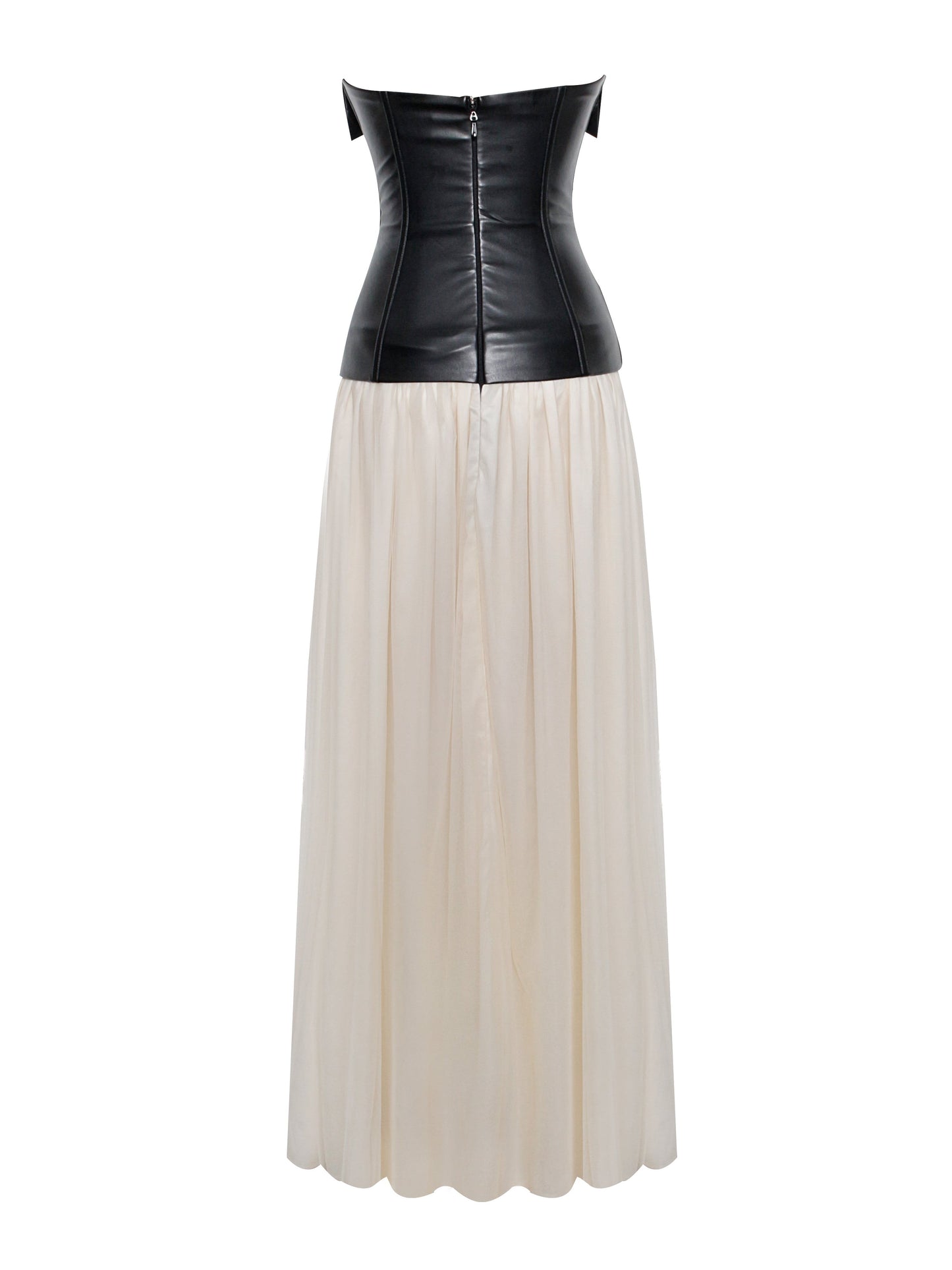 Maayan Black Vegan Leather Corset High Slit Maxi