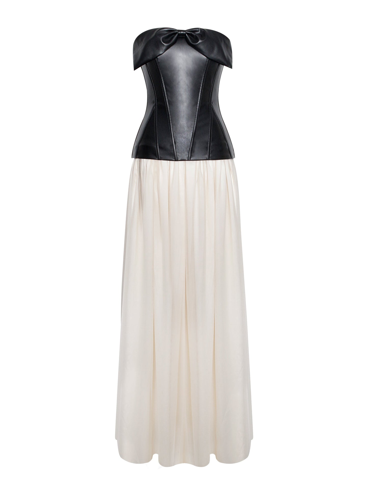 Maayan Black Vegan Leather Corset High Slit Maxi