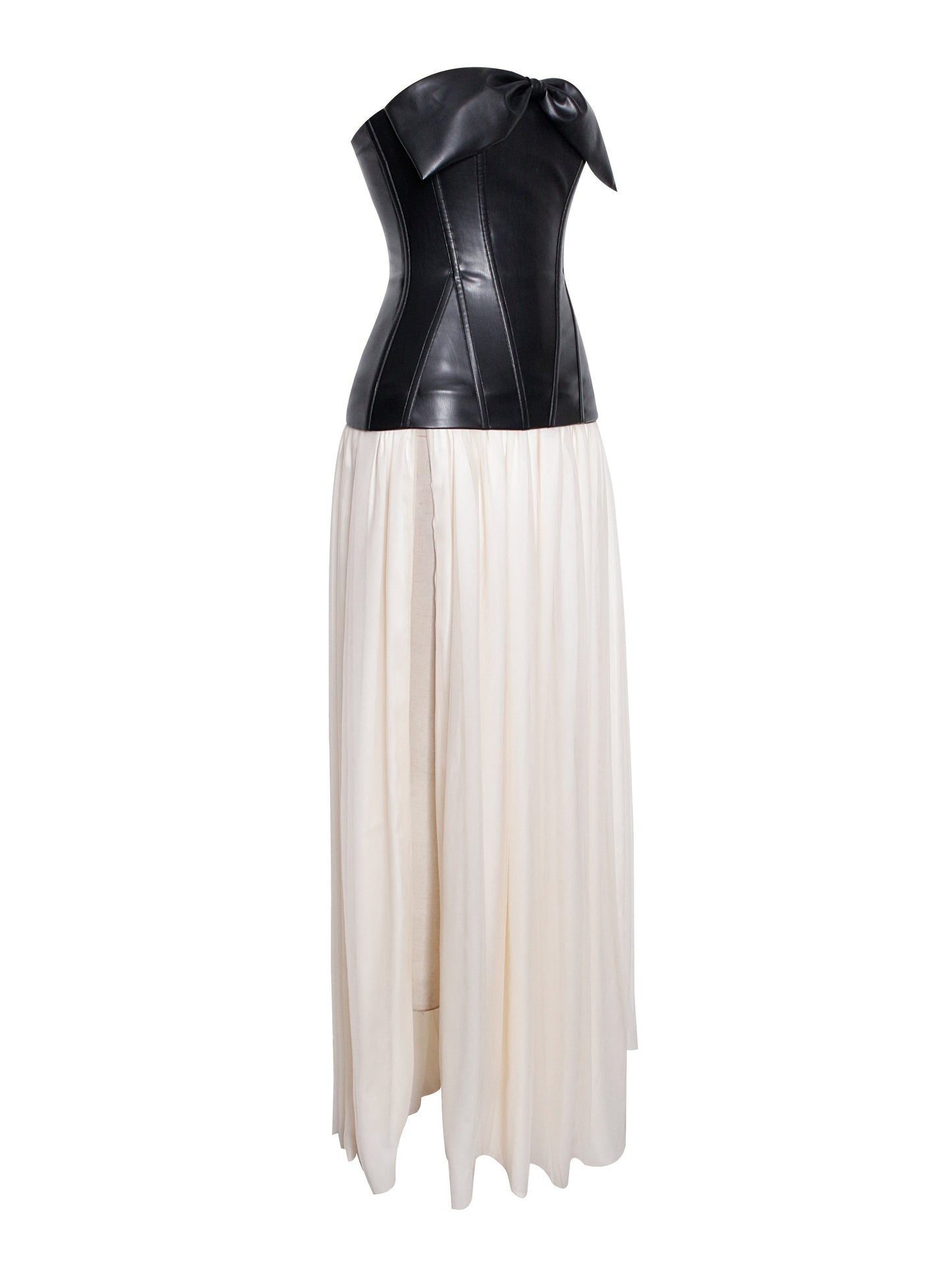 Maayan Black Vegan Leather Corset High Slit Maxi