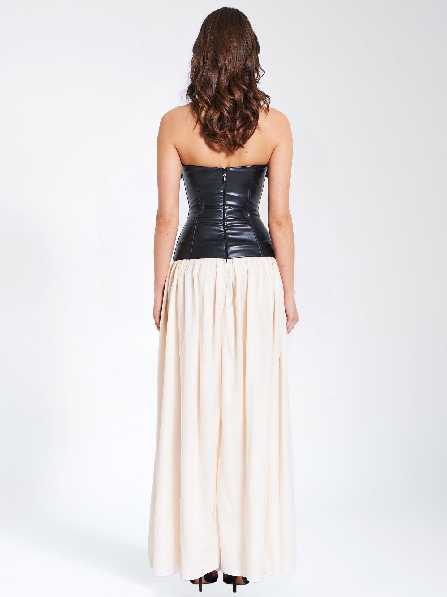 Maayan Black Vegan Leather Corset High Slit Maxi