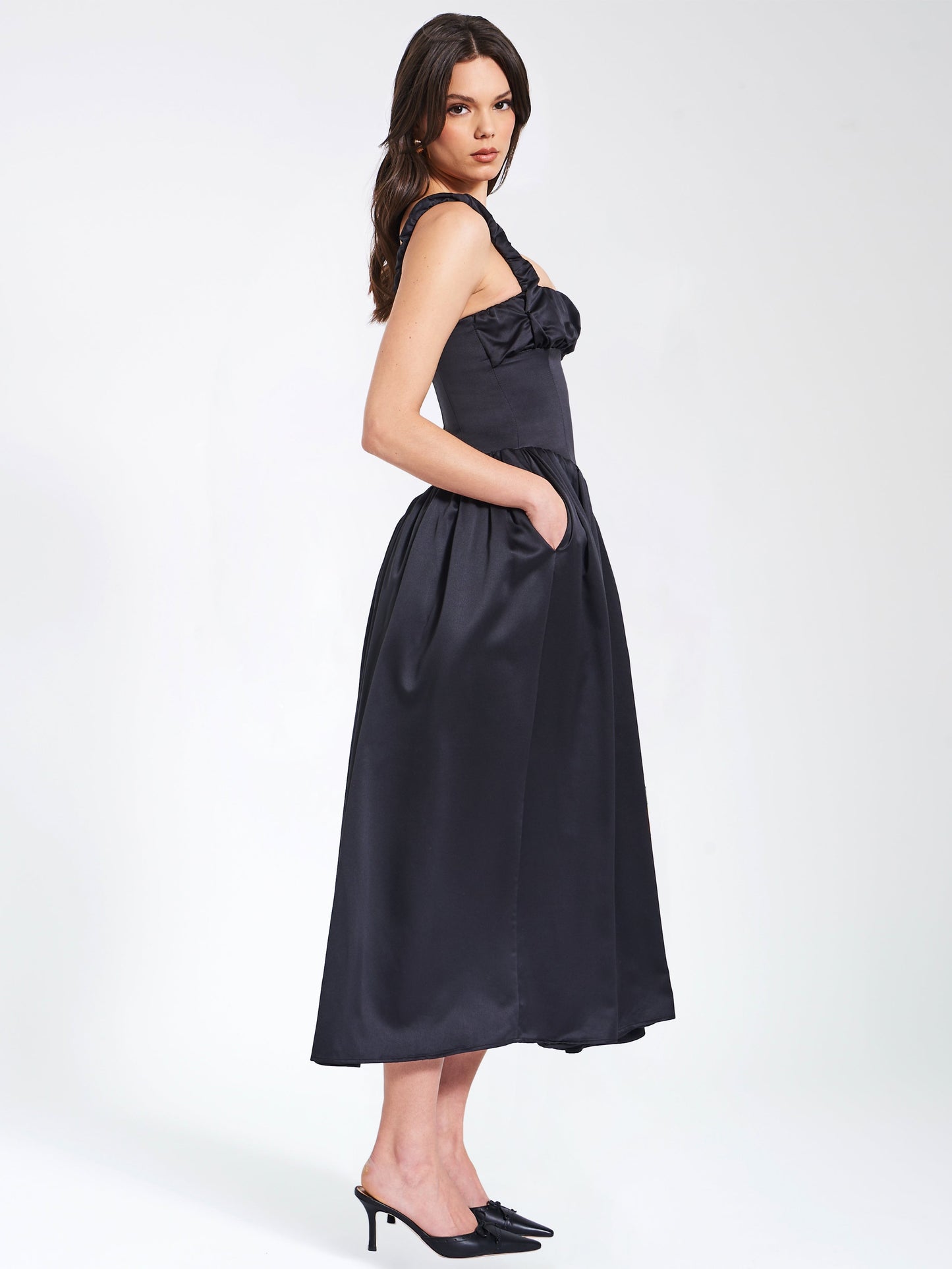 Noreen Black Satin Corset Maxi Sundress