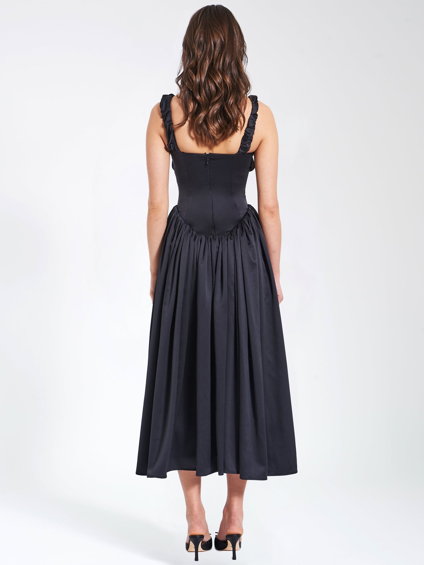 Noreen Black Satin Corset Maxi Sundress