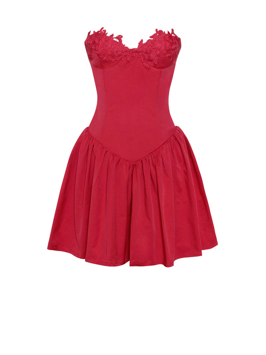Sacha Red Lace Bustier Corset Mini Dress