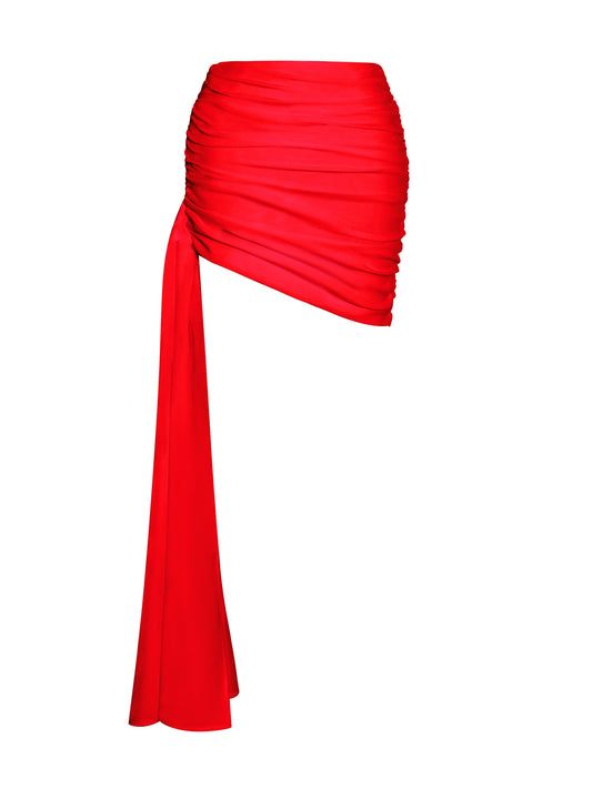 Yanina Red Ruched Drapping Mini Skirt