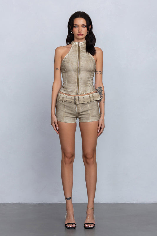 Washed Halter Top & Micro Shorts Set