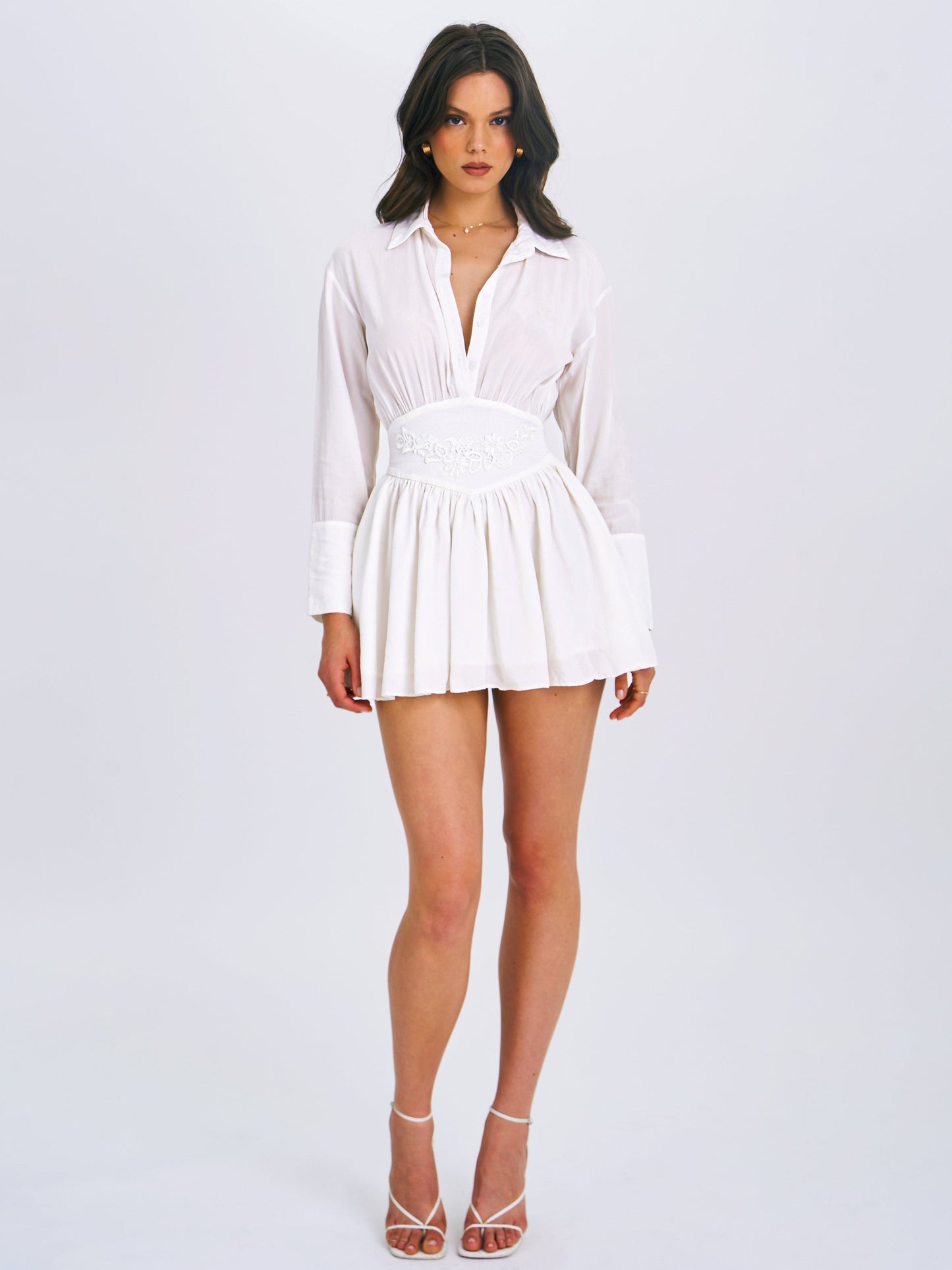 Jamila White Shirt Mini Dress with Waist Detail