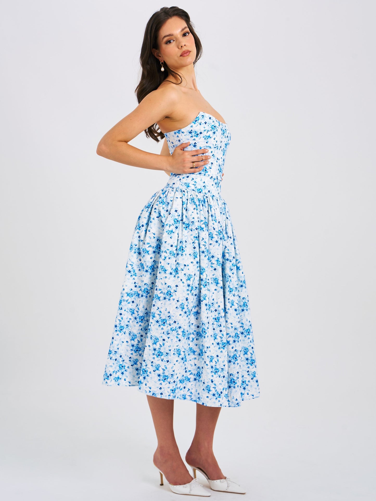 Paloma Blue Print Linen Corset Midi Dress