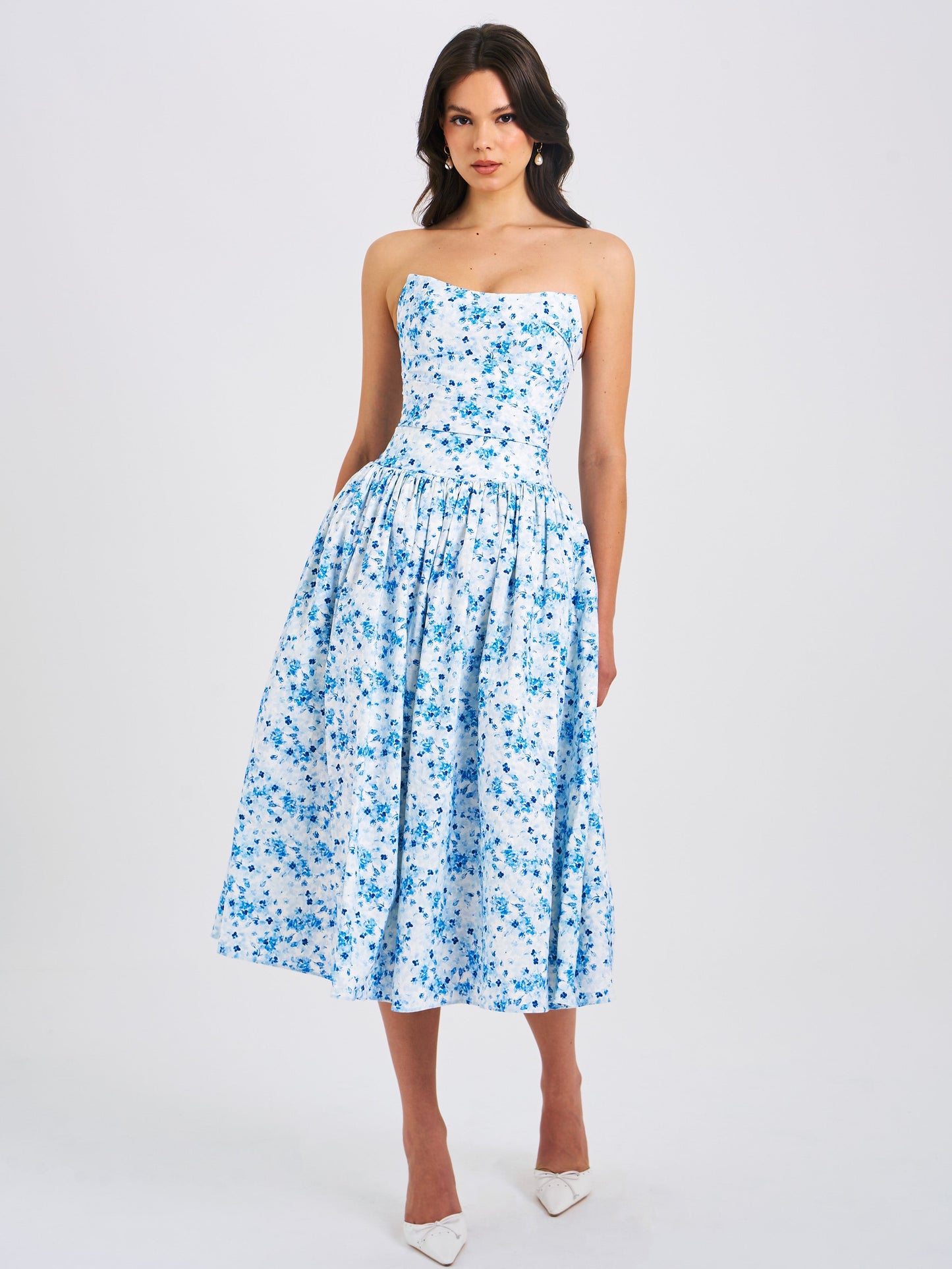 Paloma Blue Print Linen Corset Midi Dress