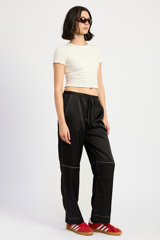 Alex Satin Lounge Pants with Contrasted Stitch