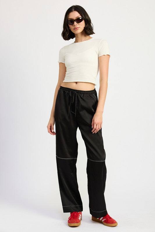 Alex Satin Lounge Pants with Contrasted Stitch