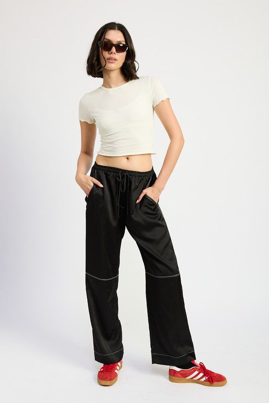 Alex Satin Lounge Pants with Contrasted Stitch