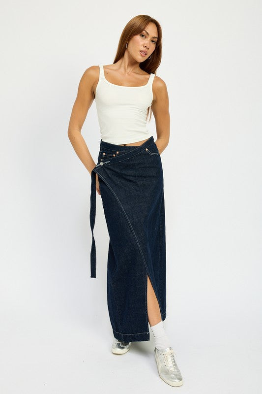 Alana Wrapped Maxi Denim Skirt