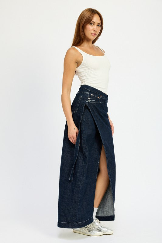 Alana Wrapped Maxi Denim Skirt