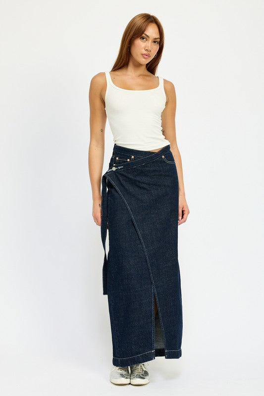 Alana Wrapped Maxi Denim Skirt