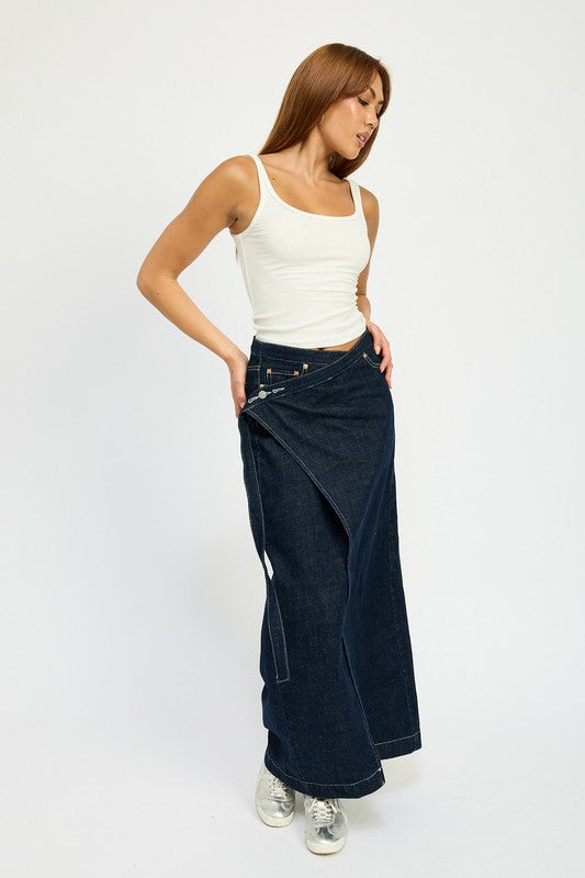 Alana Wrapped Maxi Denim Skirt