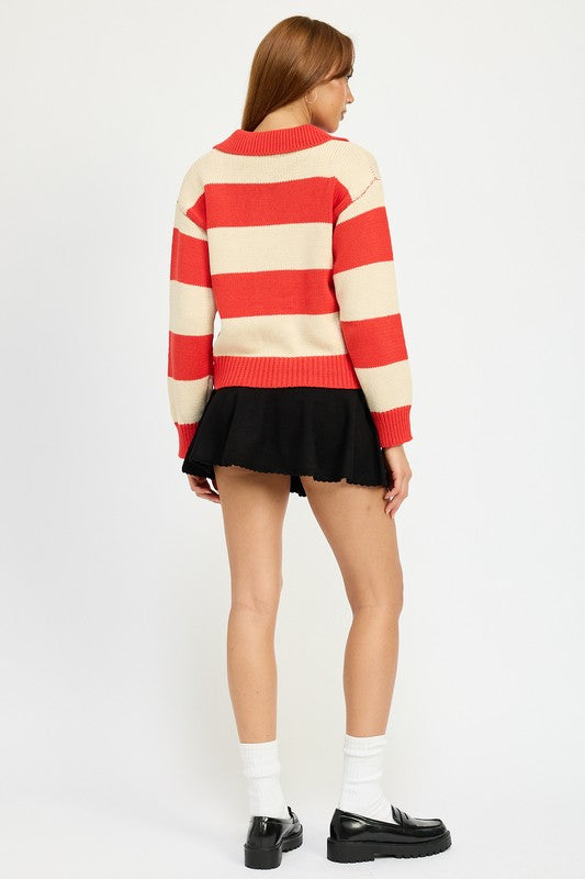Leah Striped Collared Sweater Top