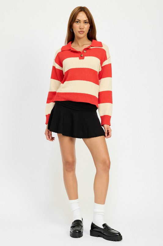 Leah Striped Collared Sweater Top