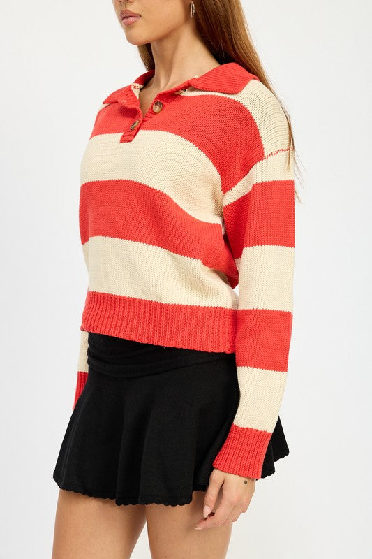 Leah Striped Collared Sweater Top