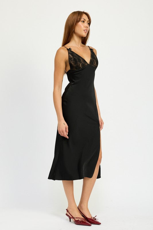 Joel Satin Lace Midi Dress
