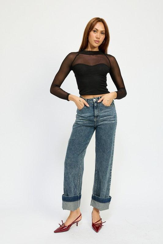 Candra Sheer Ruched Top