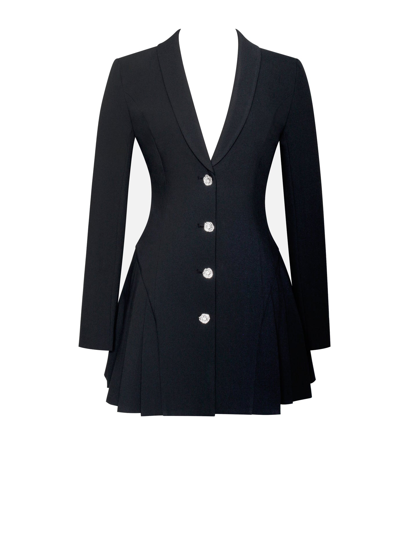 Ria Black Blazer Mini Dress with Pleated Detail