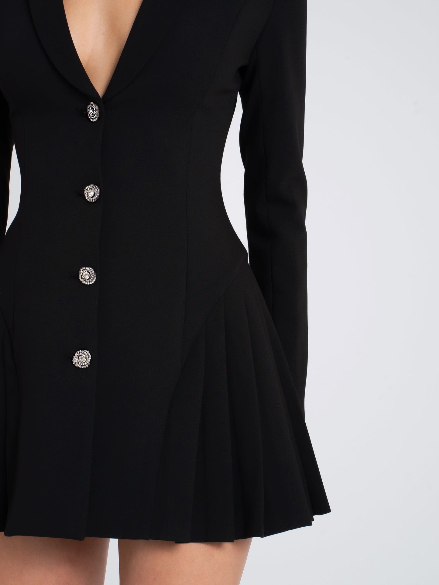 Ria Black Blazer Mini Dress with Pleated Detail