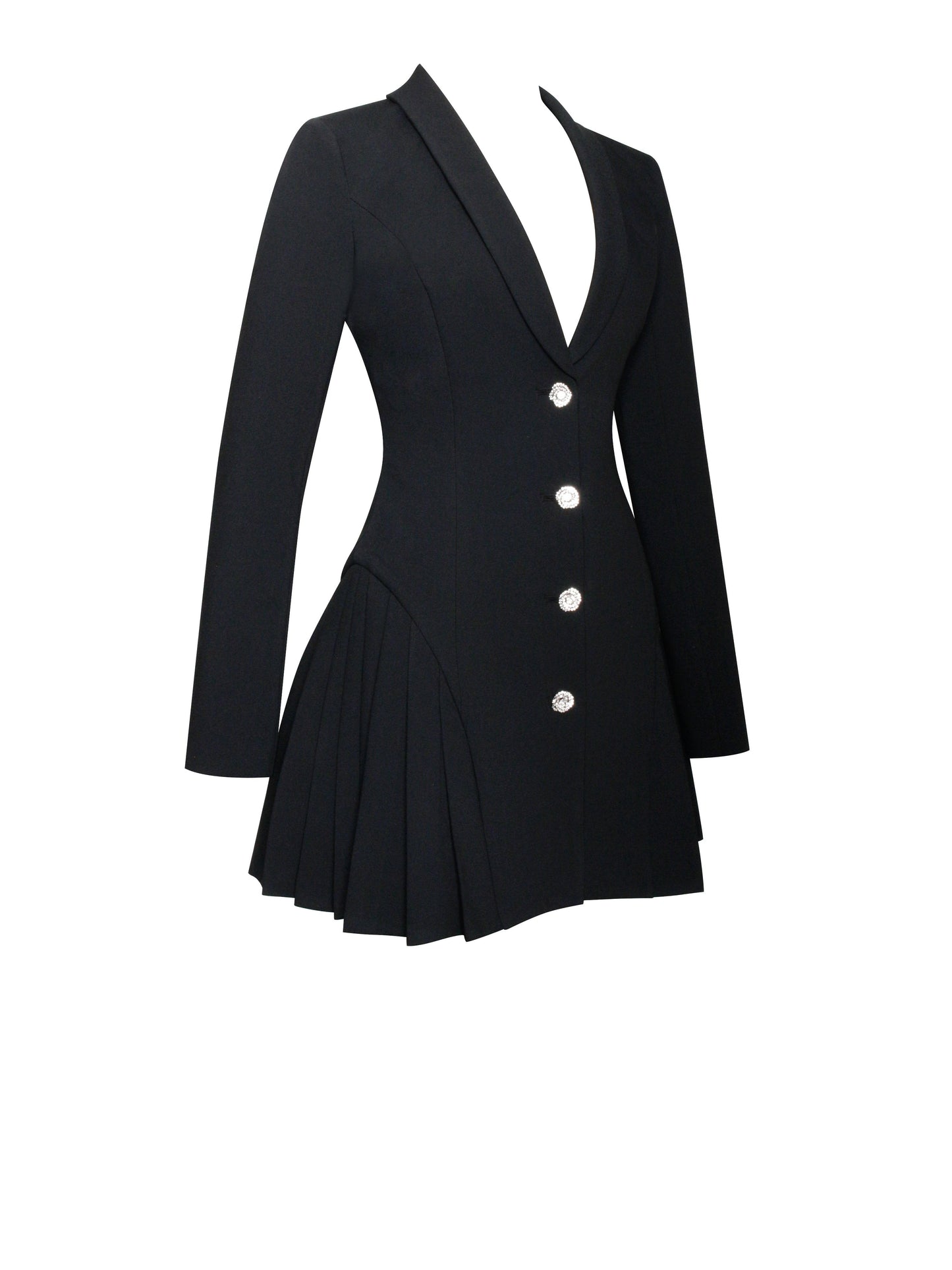 Ria Black Blazer Mini Dress with Pleated Detail