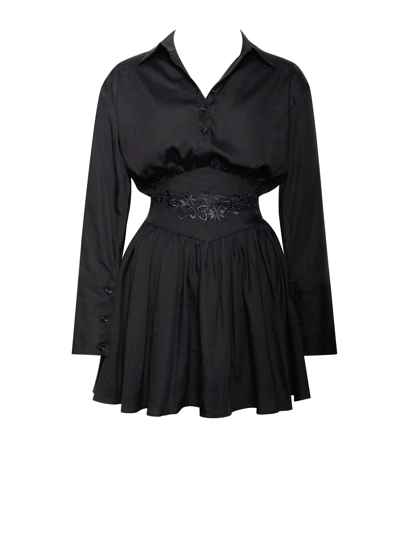Jamila Black Shirt Mini Dress with Waist Detail
