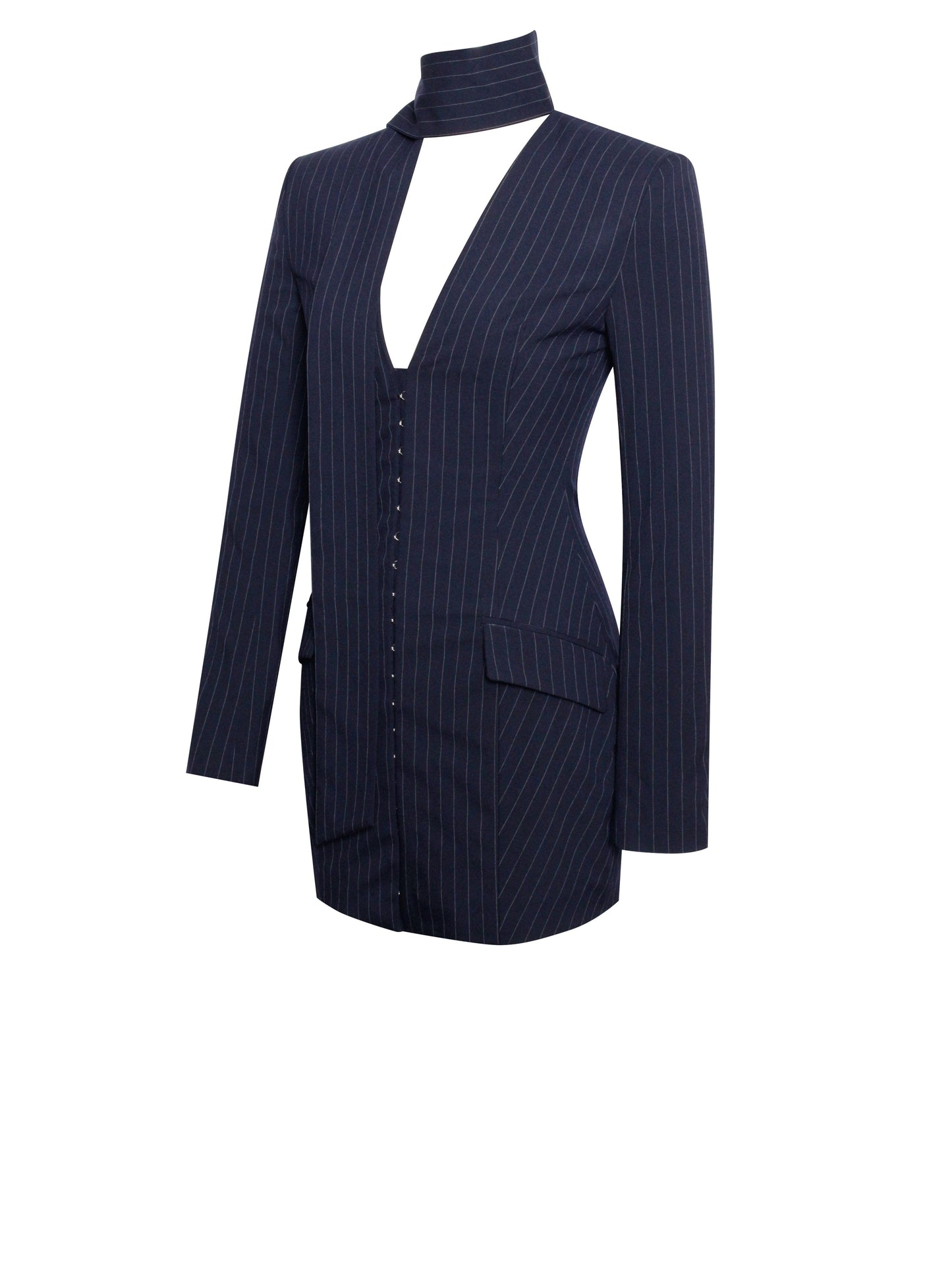 Tahlia Deep V Pinstripes Navy Blue Blazer Dress