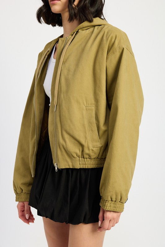 Vintage Washed Denim Zip Up Hoodie