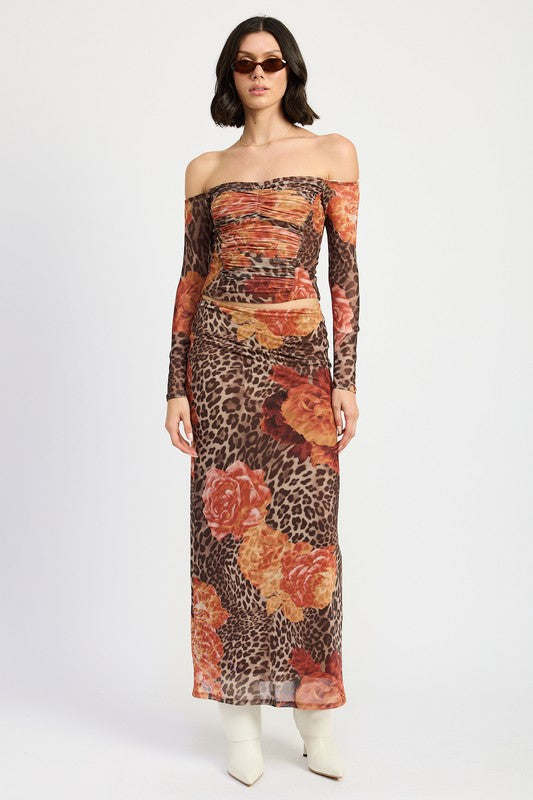 Aaliyah Printed Mesh Maxi Skirt