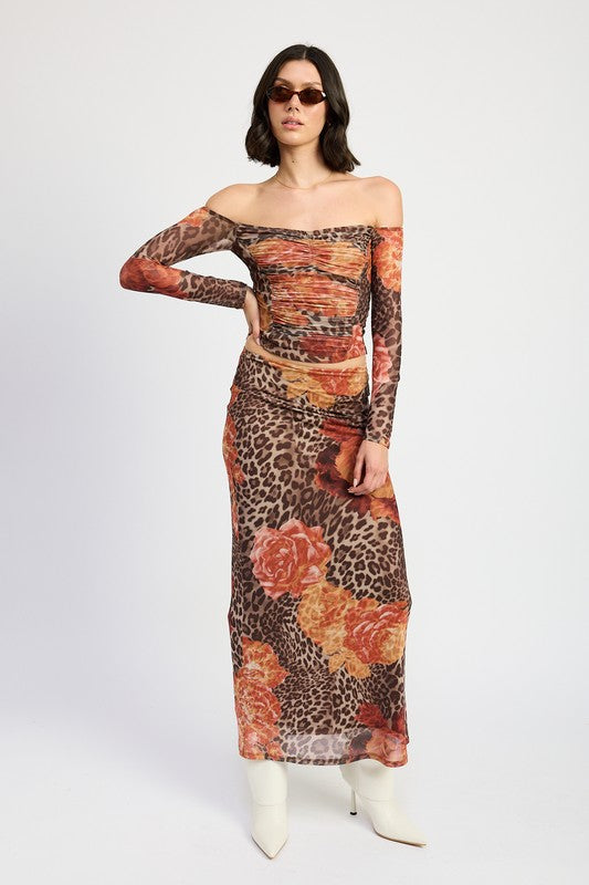 Aaliyah Printed Mesh Maxi Skirt